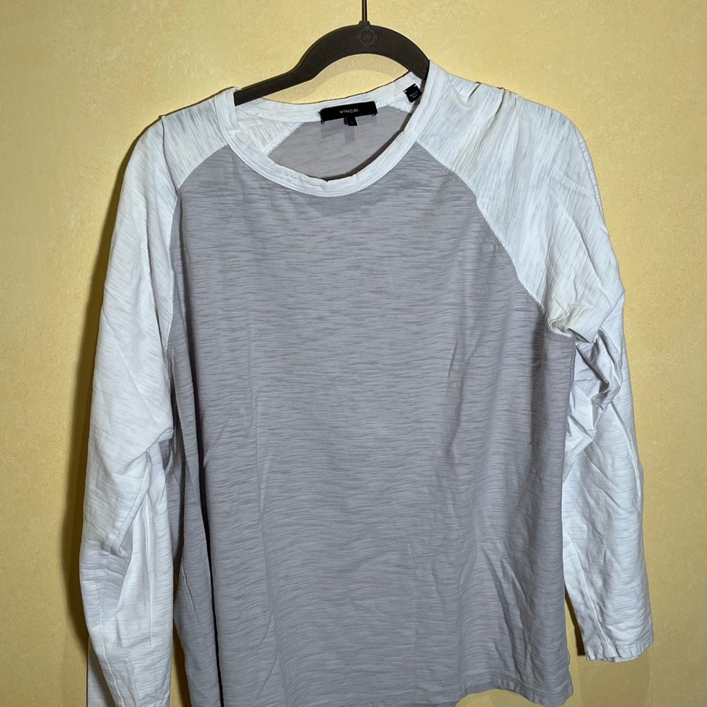 Vince Two-Tone Gray and White Long Sleeve Tee